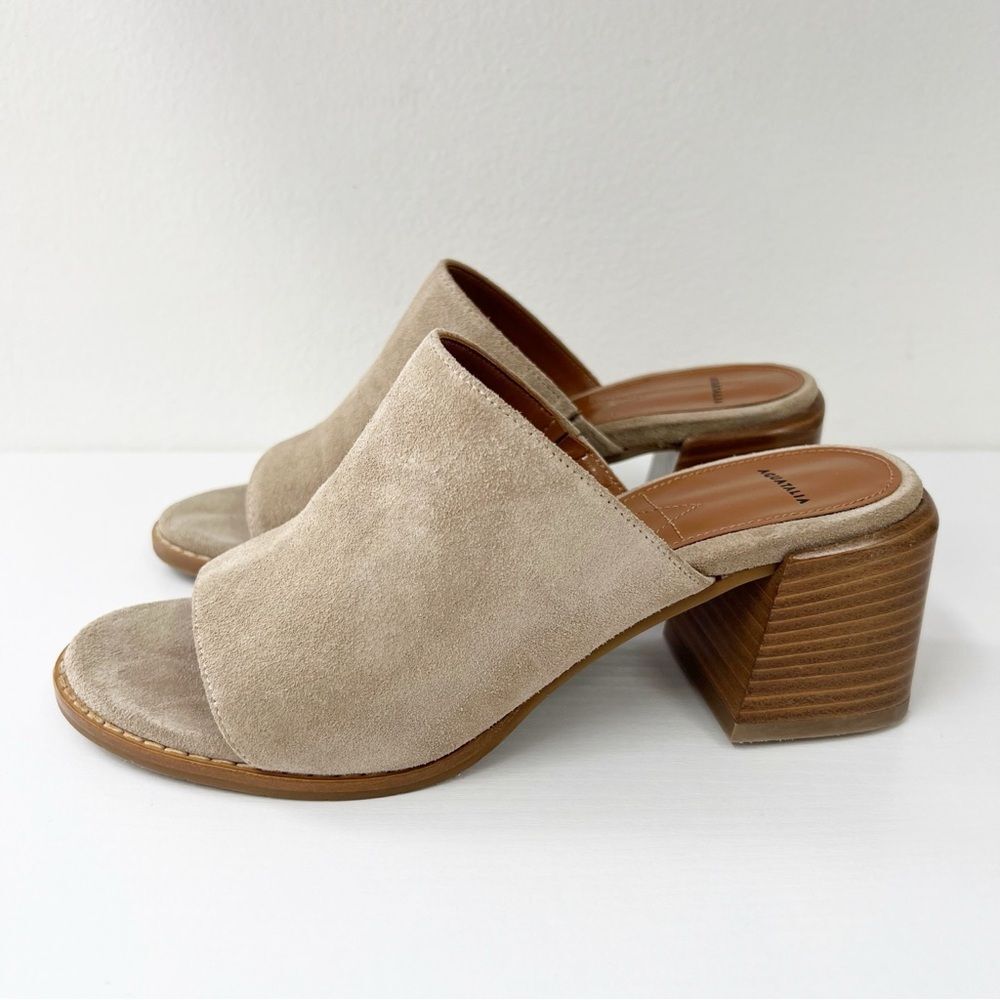 Aquatalia Jayne Suede Block-Heel Mule Sandals Size‎ 6 in Ecru